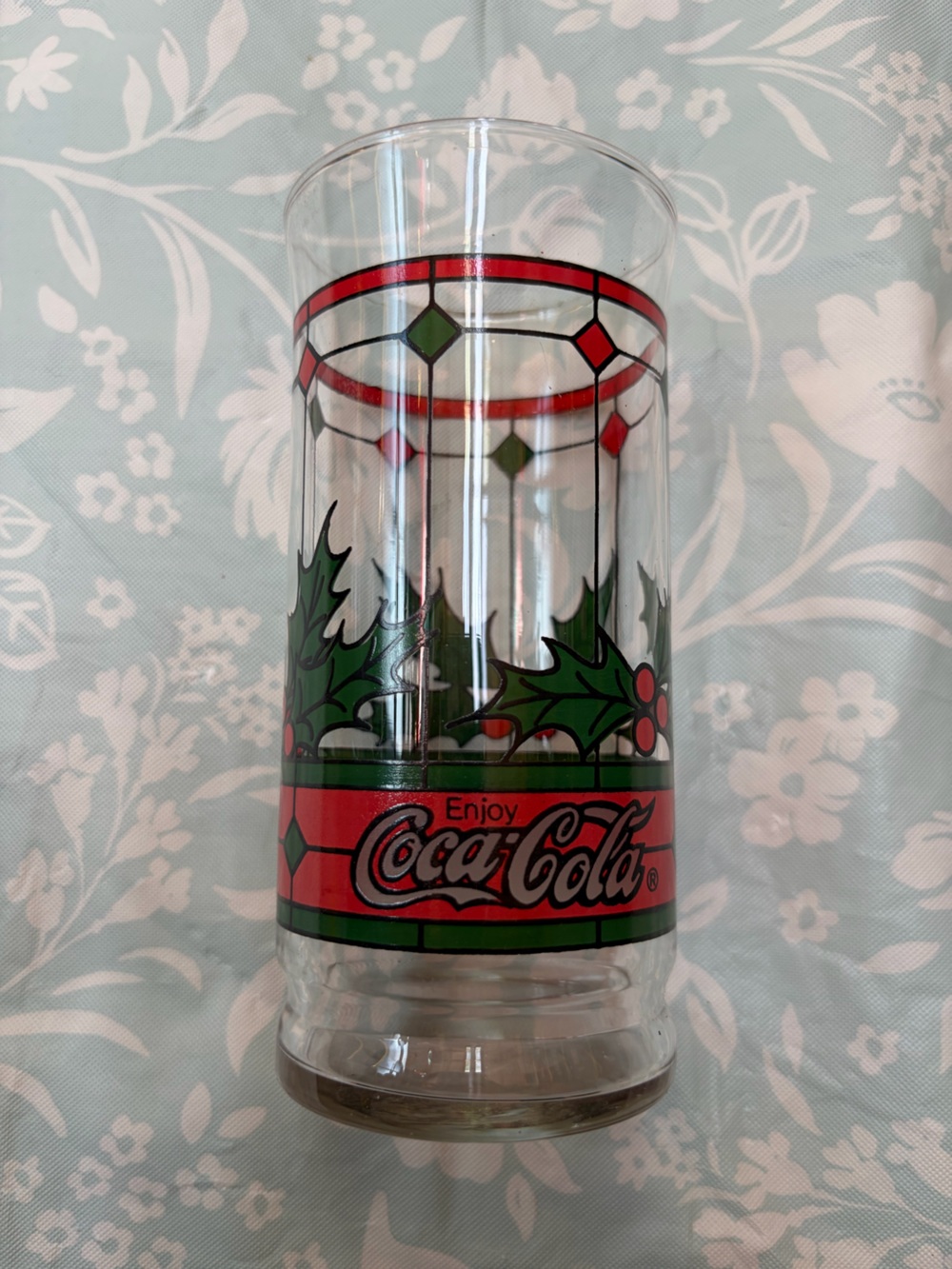 Coca-Cola Holiday Holly Glass with Red and Green Accents